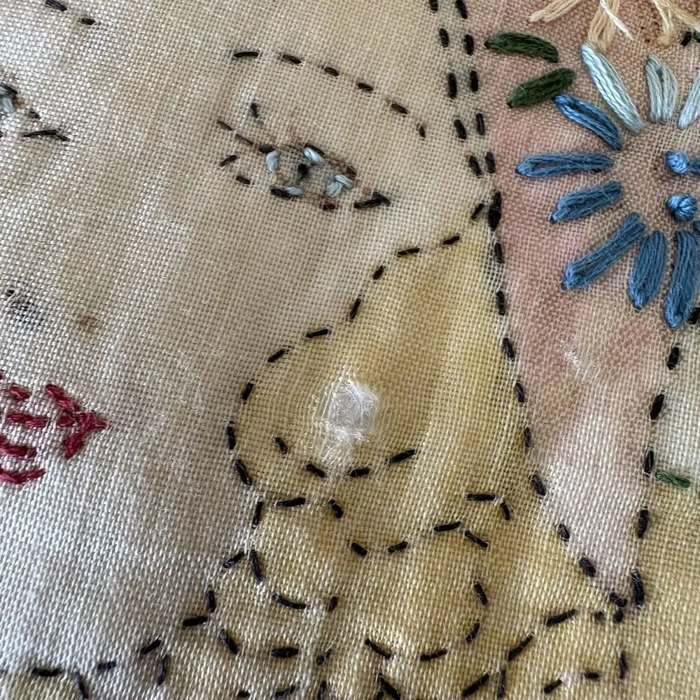 Vtg Pillow 1920s Era Flapper Southern Belle Hand Embroidered Cottagecore AS IS